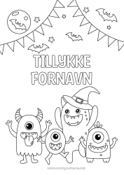 Gratis tegning Flagermus Monster Halloween Fødselsdag Fest Rumvæsen Måne Tillykke med fødselsdagen! Fugle og flyvende pattedyr