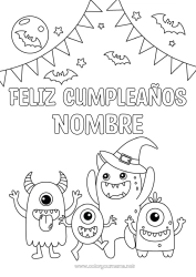 Dibujo libre Murciélago Monstruo Halloween Cumpleaños Fiesta Extraterrestre Luna Mensaje de feliz cumpleaños (inglés) Aves y mamíferos voladores