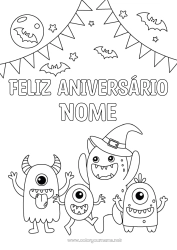 Desenho grátis Morcego Monstro Halloween Aniversário Festa Extraterrestre Lua Feliz aniversário (francês) Mensagem Pássaros e mamíferos voadores