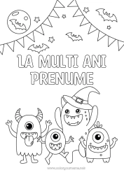 Desen liber de colorat Liliac Monstru Halloween Aniversare Sărbătoare Extraterestru Lună La mulți ani! Păsări și mamifere zburătoare