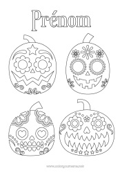 Coloriage gratuit Crâne Día de los Muertos Calaveras, têtes de mort