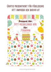 Gratis teckning Gåvor Födelsedag Födelsedagstårta Personligt presentkort att skriva ut