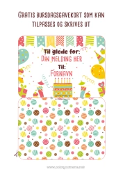 Gratis tegning Gaver Bursdag Bursdagskake Personlig gavekort til utskrift