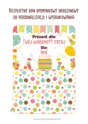Rysunek za darmo Prezenty Urodziny Tort urodzinowy Personalizowany bon podarunkowy do wydruku