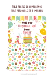 Dibujo libre Regalos Cumpleaños Pastel de cumpleaños Vale de regalo personalizable para imprimir