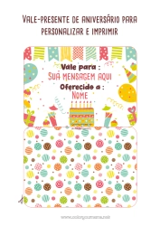 Desenho para personalizar Presentes Aniversário Bolo de aniversário Vale de presente personalizável para imprimir