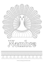 Colorear para personalizar Thanksgiving Animales Pavo real Zentangle Aves y mamíferos voladores Pavo de Acción de Gracias