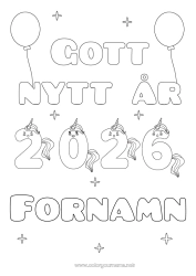 Färgläggningssida att anpassa Enhörning Gott nytt år Drakar, enhörningar och fantastiska djur 2026
