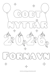 Fargeleggingssiden å tilpasse Enhjørning Godt nyttår Drager, enhornede hester og fantastiske dyr 2026