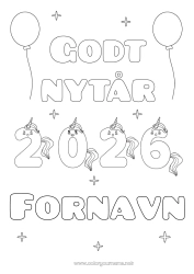 Farvelægningssiden tilpasning Enhjørning Godt nytår Drager, enhornede heste og fantastiske dyr 2026