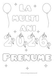 Pagină de colorat personalizată Unicornă La mulți ani! Dragoni, unicorni și animale fantastice 2026