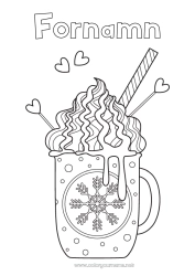 Färgläggningssida att anpassa Vinter Mat Mugg Snöflingor Kafé Dryck Gottigheter, sötsaker