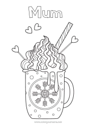 Free colouring Winter Food Mug Snowflakes Café Drink Treats, sweets