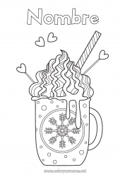 Colorear gratis Invierno Alimento Taza Copos de nieve Café Bebidas Golosinas