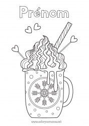 Coloriage gratuit Hiver Nourriture Tasse Flocons de neige Café Boisson Gourmandises, sucreries