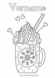 Kinder-Malvorlage Winter Essen Tasse Schneeflocken Kaffee Getränk Leckereien, Süßigkeiten