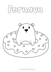 Farvelægningssiden tilpasning Bjørn Kawaii Donuts Nem farvelægning Skovens dyr