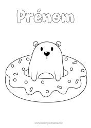 Dessin gratuit Ours Kawaii Donuts Coloriages faciles Animaux de la forêt