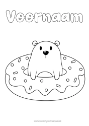 Kleurplaat aanpassen Beer Kawaii Donuts Eenvoudige kleurplaten Bosdieren