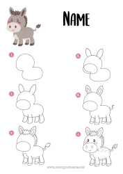 Coloring to customize Children's activities Animal Farm animals Donkey Learn to draw