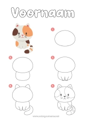 Kleurplaat aanpassen Kat Kawaii Activiteiten voor Kinderen Dier Honden en katten Leren tekenen