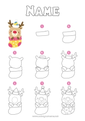 Coloring to customize Reindeer Kawaii Children's activities Sock Forest animals Christmas stocking Learn to draw