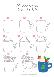 Desenho grátis Natal Caneca Atividades para Crianças Café Chá Bebida Aprender a desenhar