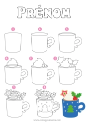 Coloriage à personnaliser Noël Tasse Activités enfants Café Thé Boisson Apprendre à dessiner