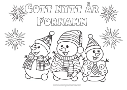 Färgläggningssida att anpassa Snögubbe Gott nytt år Fyrverkeri Meddelande