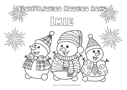 Kolorowanka za darmo Bałwanek Szczęśliwego Nowego Roku! Fajerwerki Wiadomość