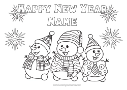 Coloring to customize Snowman Happy new year Firework