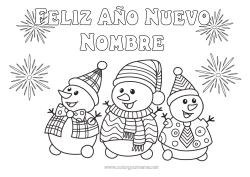 Dibujo libre Muñeco de nieve Feliz año Fuegos artificiales Mensaje 