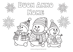 Colorare per personalizzare Pupazzo di neve Buon Anno Fuochi d'artificio Messaggio