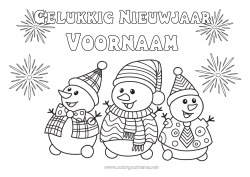 Kleurplaat aanpassen Sneeuwpop Gelukkig Nieuwjaar Vuurwerk Nieuwjaarsboodschap