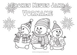 Malvorlage anpassen Schneemann Frohes Neues Jahr Feuerwerk Nachricht 