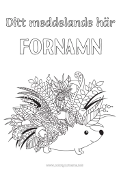 Gratis färgläggning Igelkott Höst Djur Blad Zentangle Skogens djur