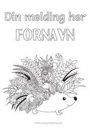 Fargeleggingssiden å tilpasse Pinnsvin Høst Dyr Blader Zentangle Skogsdyr