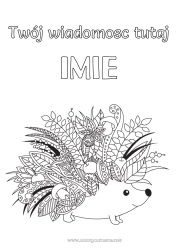 Kolorowanka do personalizacji Jeż Jesień Zwierzę Liście Zentangle Zwierzęta leśne