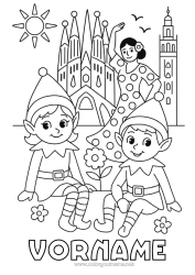 Malvorlage anpassen Weihnachtself Elfen Ausmalbilder Spanien Reise des Weihnachtselfen Barcelona Mehrere Wichtel Reisende Weihnachtswichtel