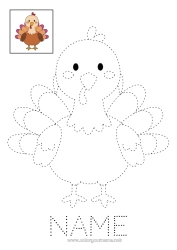 Free coloring Thanksgiving Turkey Children's activities Animal Easy coloring pages Trace and color Farm animals Thanksgiving turkey