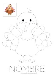 Colorear gratis Thanksgiving Turquía Actividades para niños Dibujos fáciles para colorear Trazo y color Animales de granja Pavo de Acción de Gracias