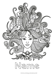 Coloring to customize Fish Zentangle Astrological sign Marine or aquatic animals Hair and hairstyles Zodiac signs