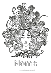 Colorare per personalizzare Pesce Zentangle Segno zodiacale Animali marini o acquatici Capelli e acconciature Segni zodiacali