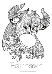 Fargeleggingssiden å tilpasse Dyr Zentangle Stjernetegn Gårdsdyr Stjernetegn Taurus