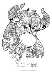 Colorare per personalizzare Animale Zentangle Segno zodiacale Animali da fattoria Segni zodiacali Toro