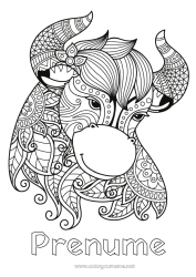 Pagină de colorat personalizată Animal Zentangle Semn zodiacal Animale de fermă Semnele zodiacului Taur