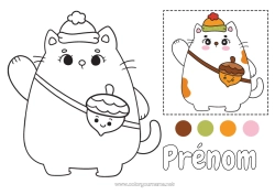 Coloriage à personnaliser Chat Kawaii Automne Chiens et chats Gland Coloriage avec modèle