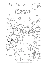 Colorare per personalizzare Neve Inverno Pupazzo di neve Unicorno Animale Stelle Luna Draghi, unicorni e animali fantastici Abete Sciarpa Berretto Invernale
