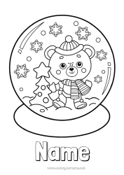 Free colouring Snow Winter Snowflakes Teddy bear Forest animals Snow globe