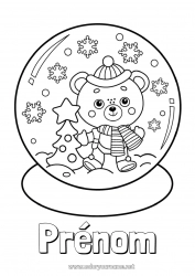 Coloriage gratuit Neige Hiver Flocons de neige Ourson Animaux de la forêt